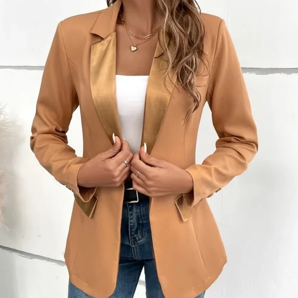 Classic Khaki Button Work Jacket Coat Blazer